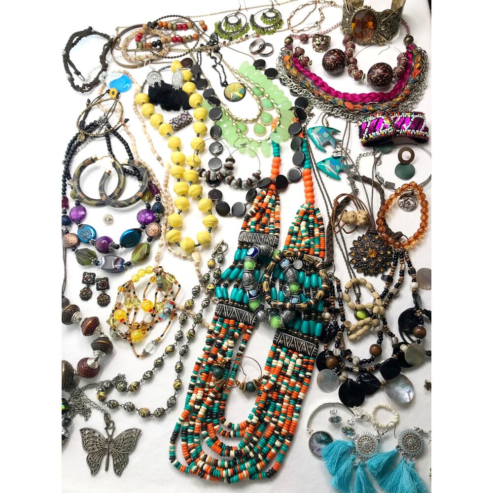 Huge 2.32lb Boho Festival Bronze Estate Mix Jewelry Necklace Earring Lot Bundle